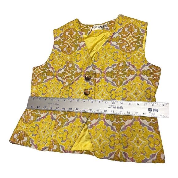 VTG Jane Andre “M”‎ Yellow Art To Wear Vest Abstract Jacquard Cottagecore READ - Picture 10 of 14